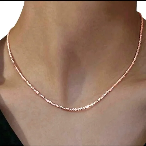 Minimalist Silver Plated Glittery rose gold rope chain necklace. New. - Picture 6 of 13